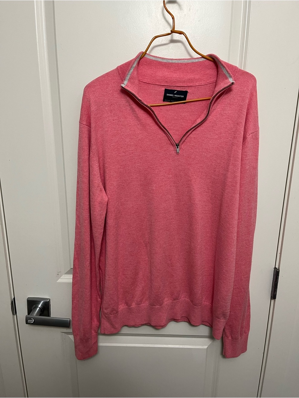 Daniel Hechter Men's Coral Pink Quarter-Zip Sweater